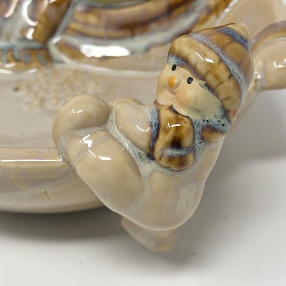 Snowman Candle Holder + Trinket Dish Set Beach - Vtg JC Penney Winter Snowmen - Picture 5 of 13